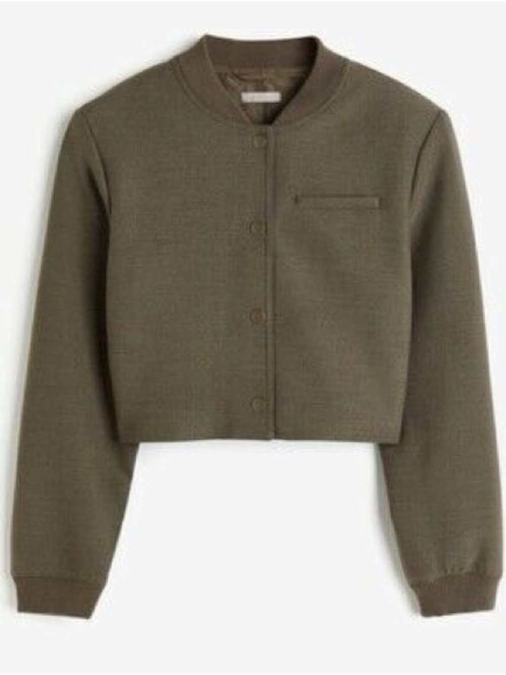 H&M Muted Brown Cropped Button-Up Bomber Jacket